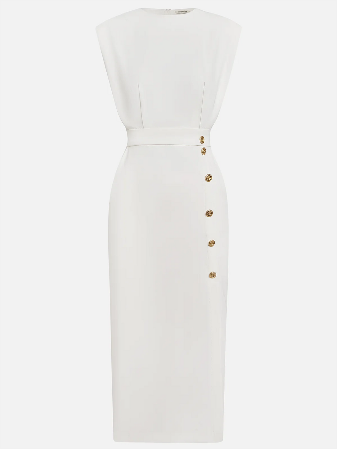 Amelia Marlene™ | Solid Midi Dress with Button Slit and Round Neckline