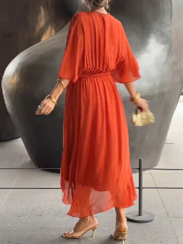 Amelia Monica | Silk Chiffon Dress With V-neck